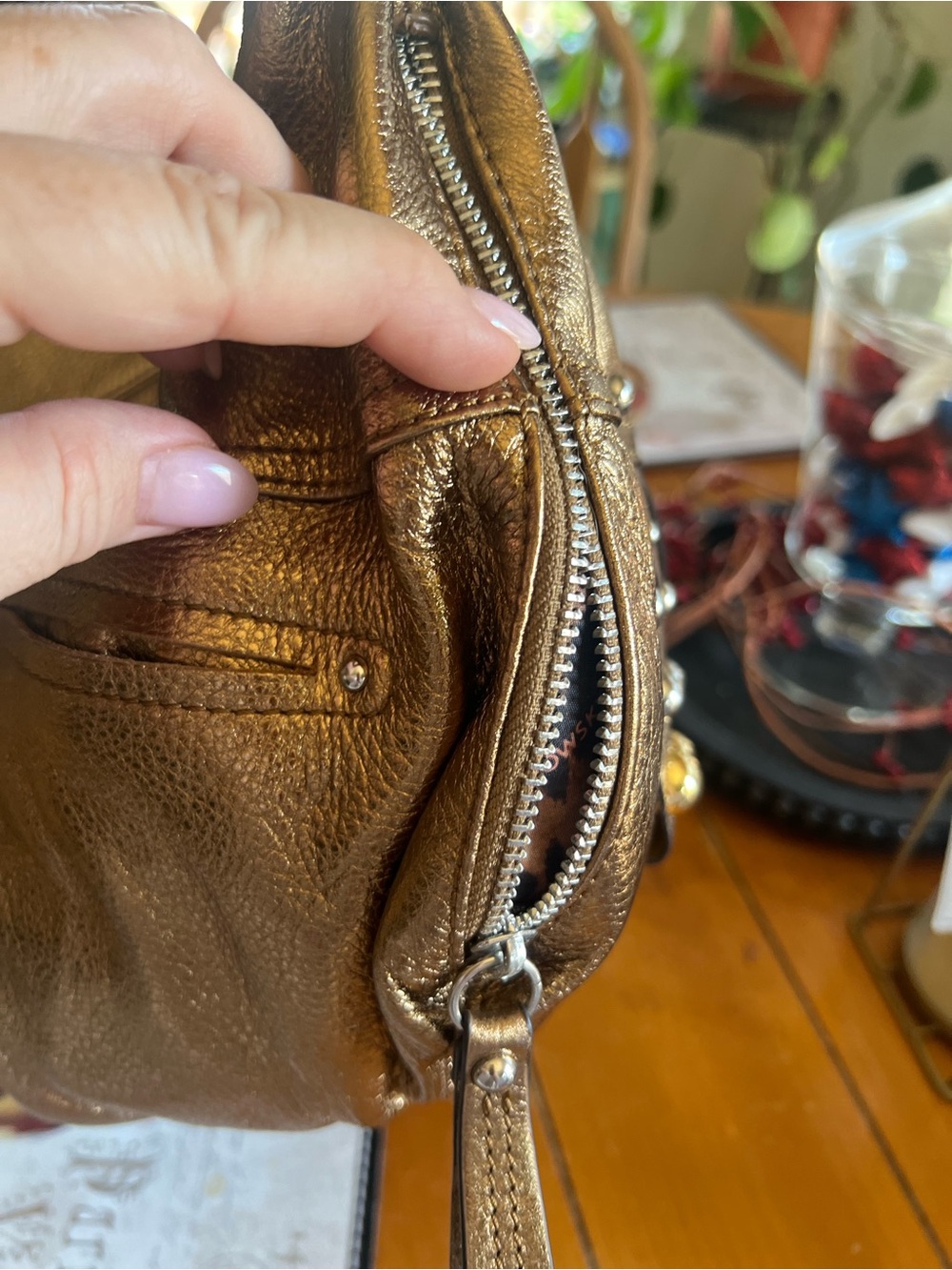 b. makowsky Metallic Bronze Fringe Hobo with Gold Studs - Picture 3 of 8